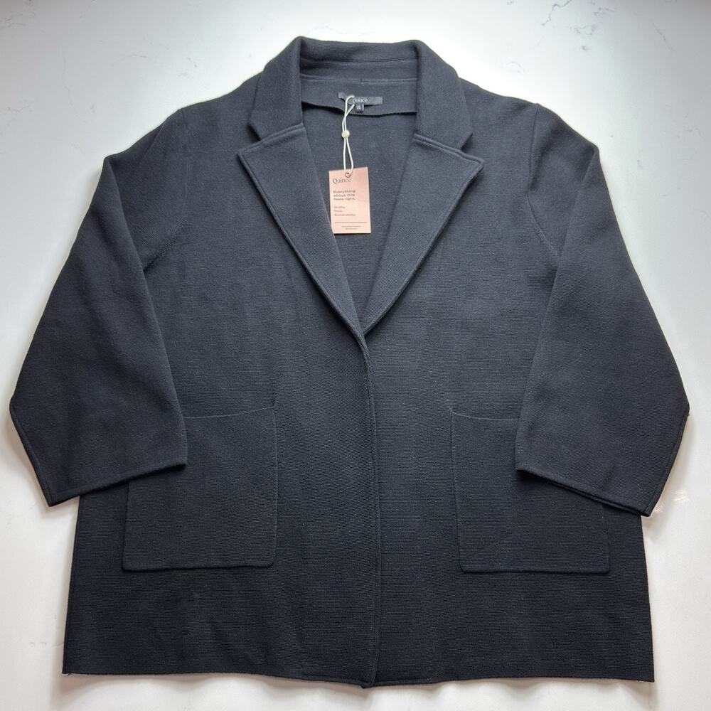 Quince Black Open-Front Cardigan Blazer